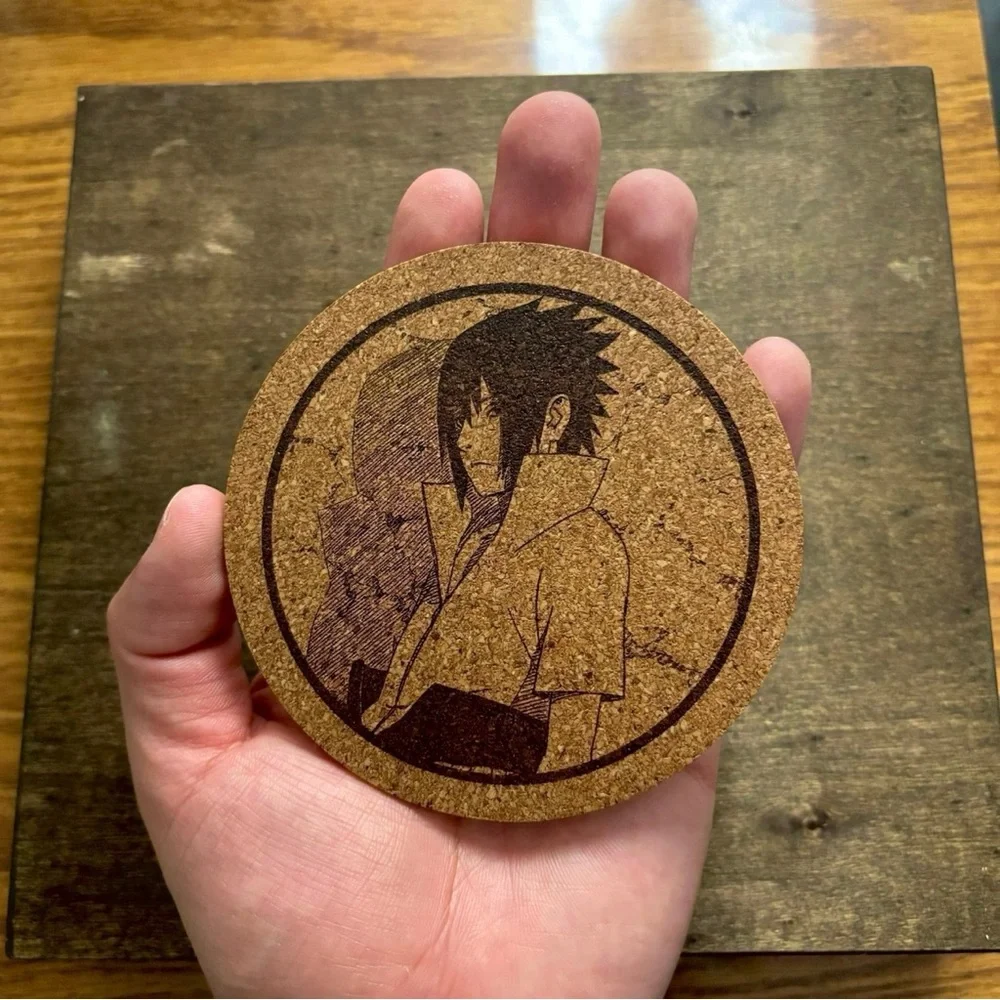 Naruto Sasuke Uchiha Laser Engraved Cork Coaster